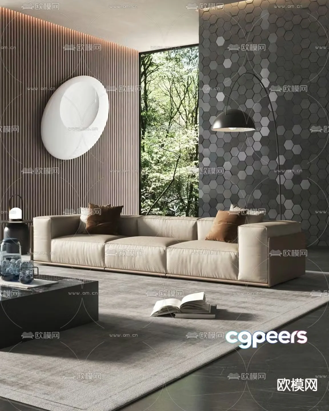 Upholstered sofa three-person sofa 3d model
