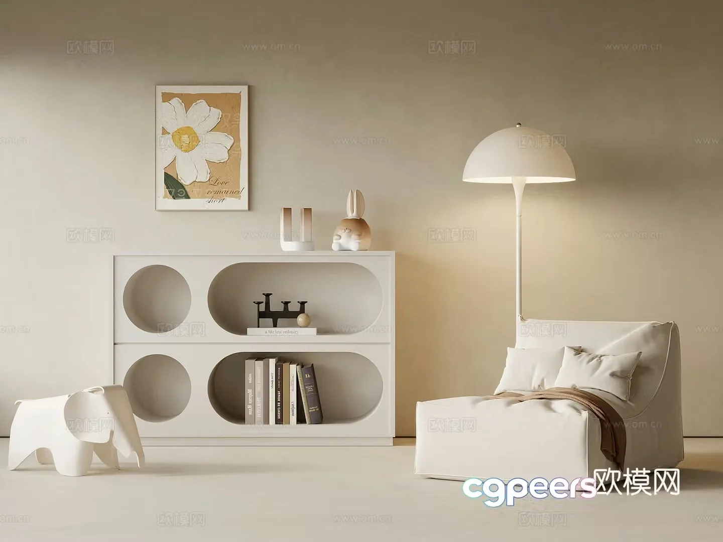 Entrance cabinet modern cream style entrance cabinet leisure chair floor lamp 3d model