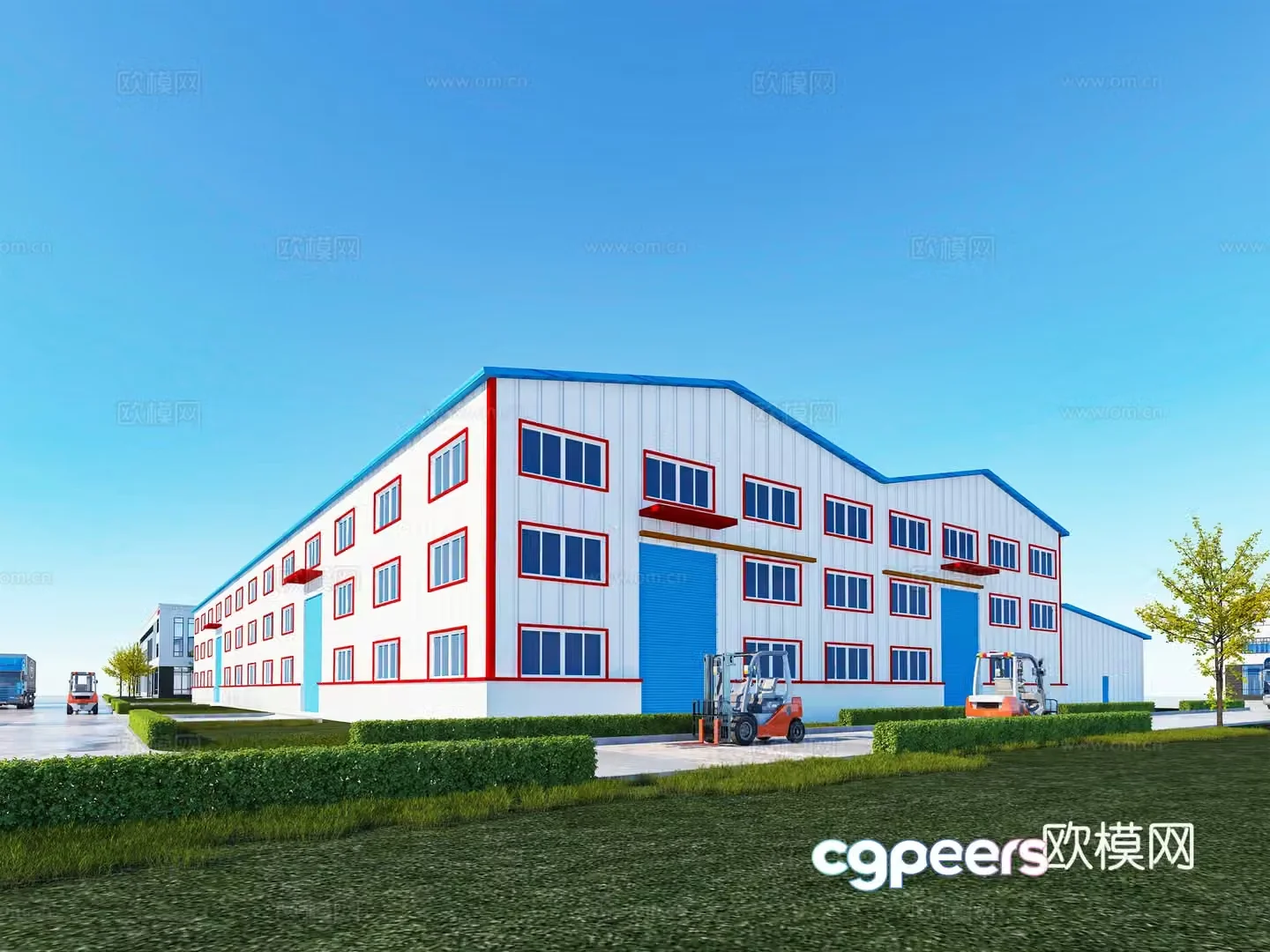 Industrial factory perspective 3D model