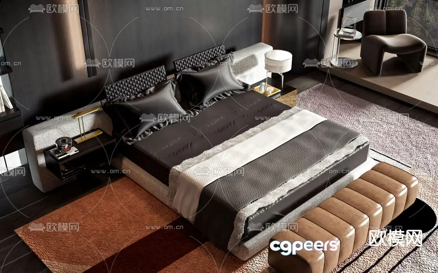 Double bed commercial bed 3d model