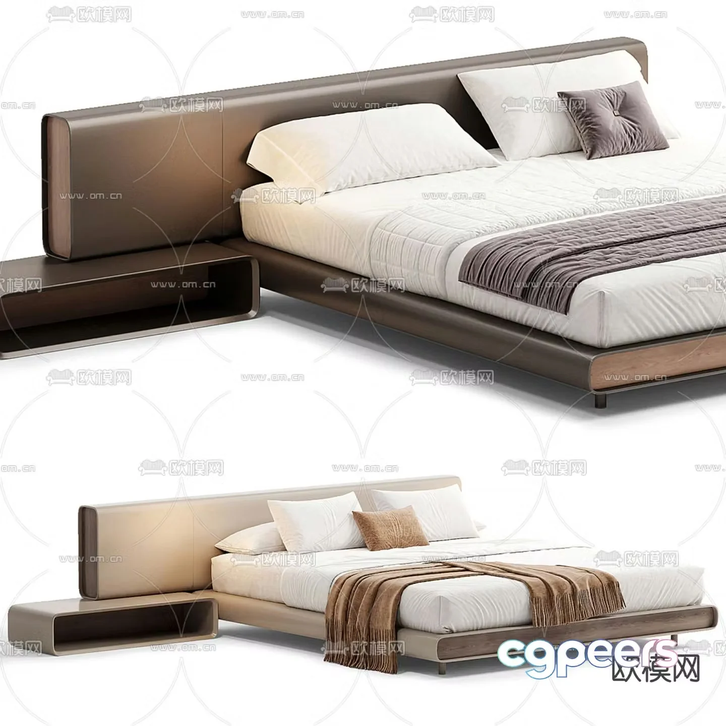 Leather double bed 3d model