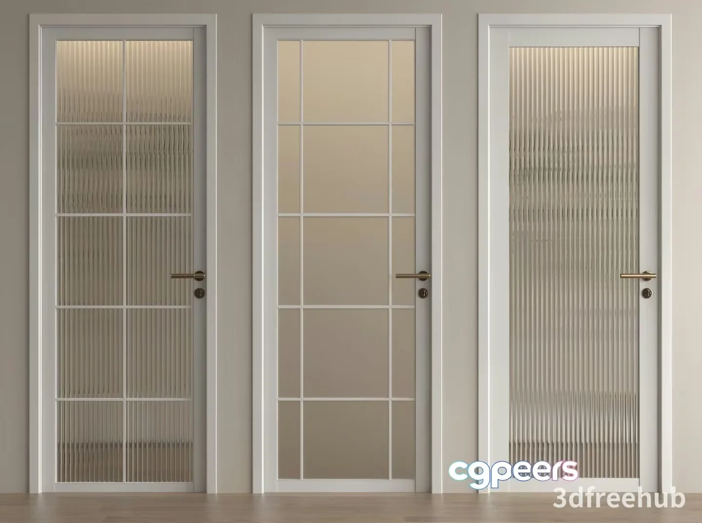 White Doors With Glass Panels 3D Model – 23508 – VRAY Render