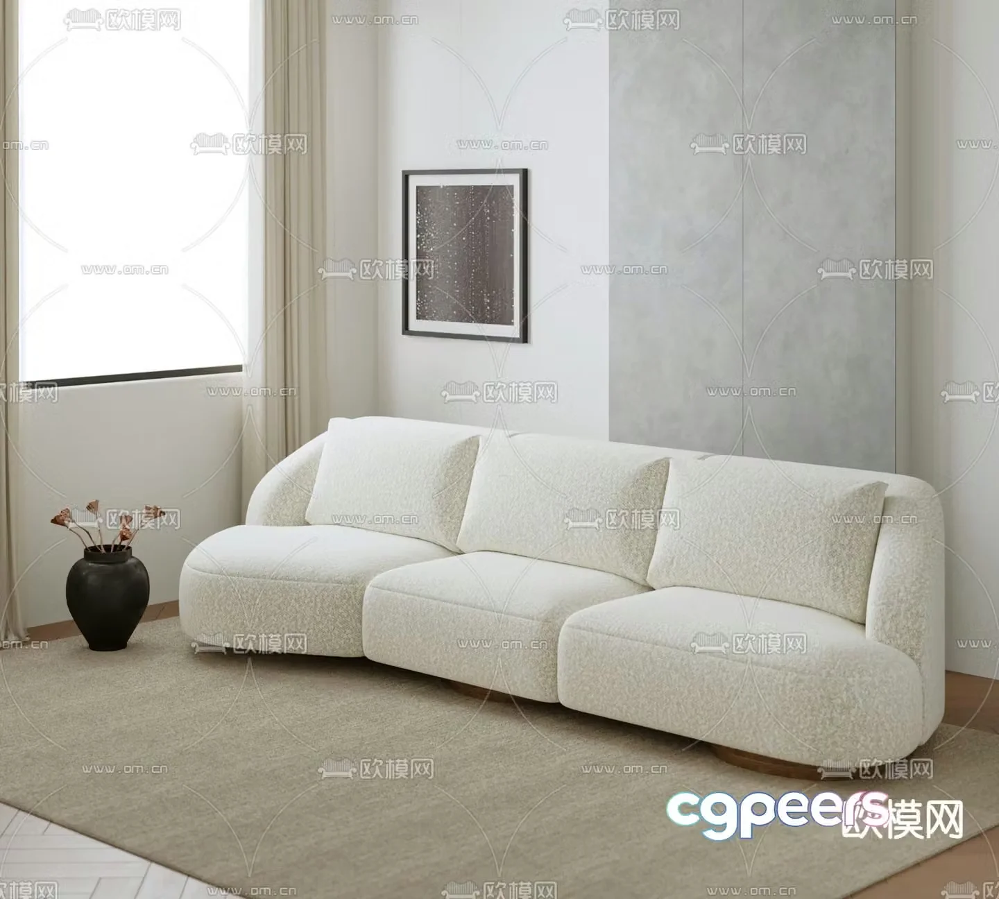 Artifort Cream Style Sofa Three-seat Sofa 3D Model