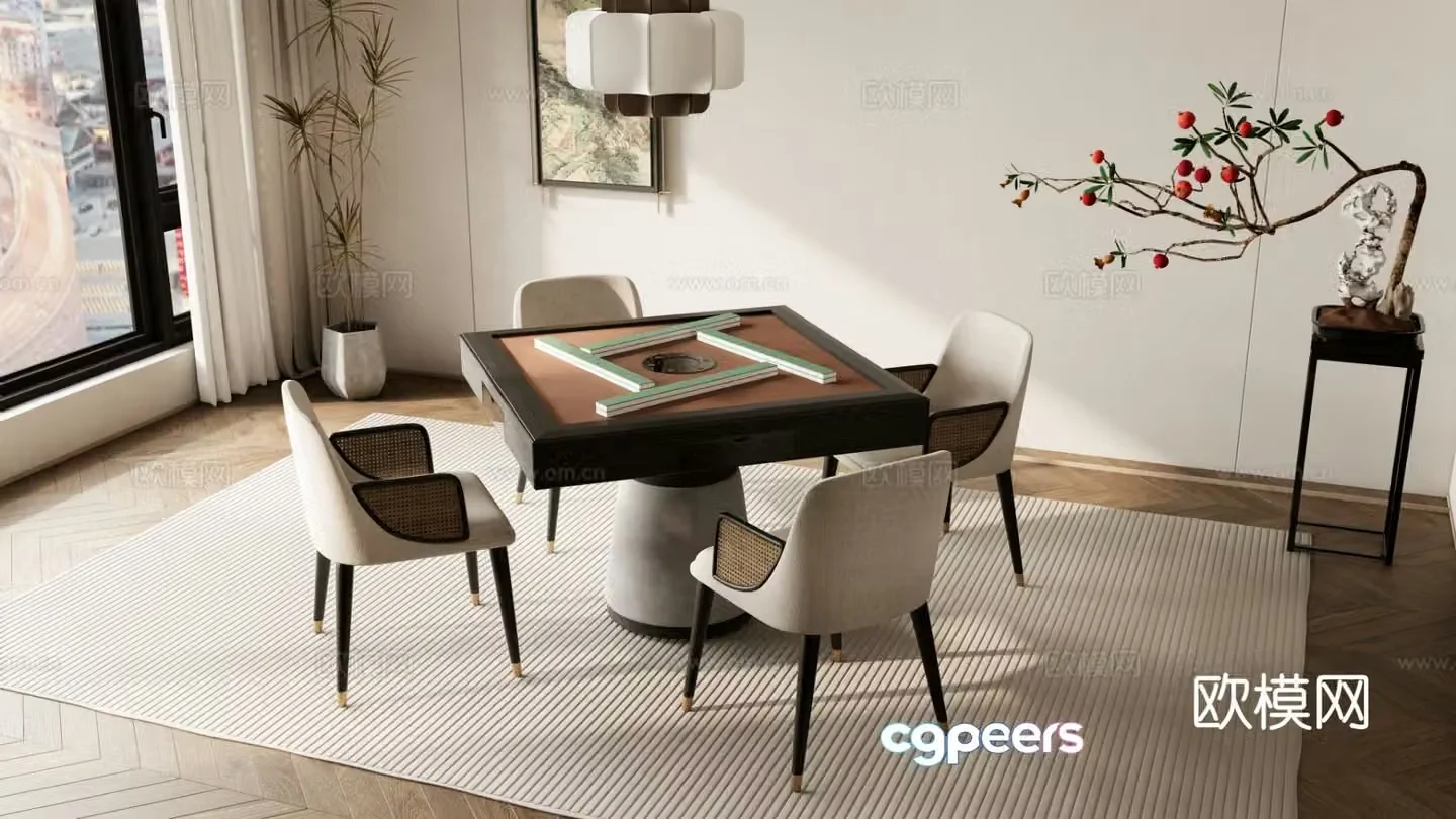 New Chinese style mahjong table chess table and chairs 3d model