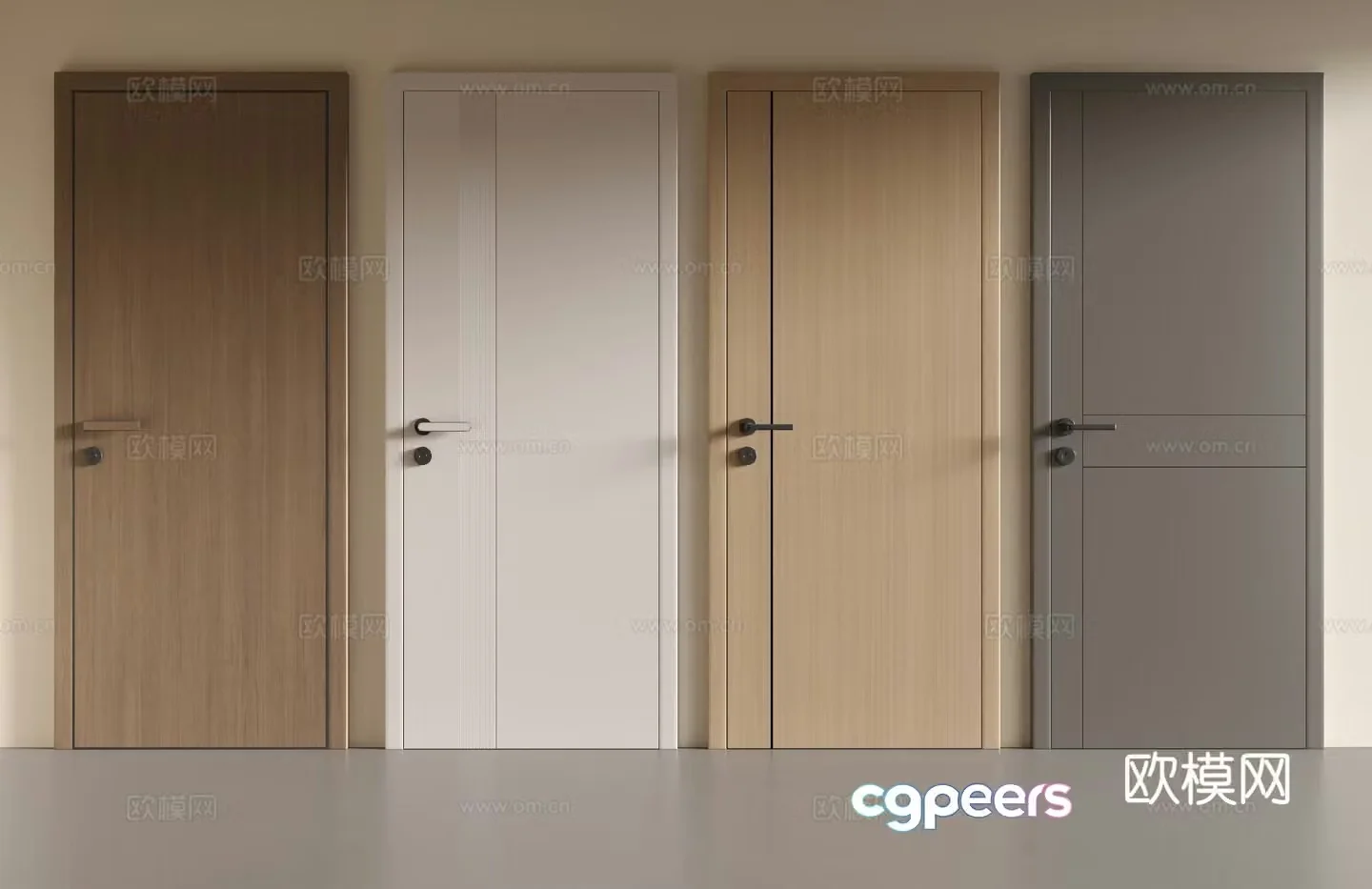 Modern simple single door bedroom door swing door 3d model