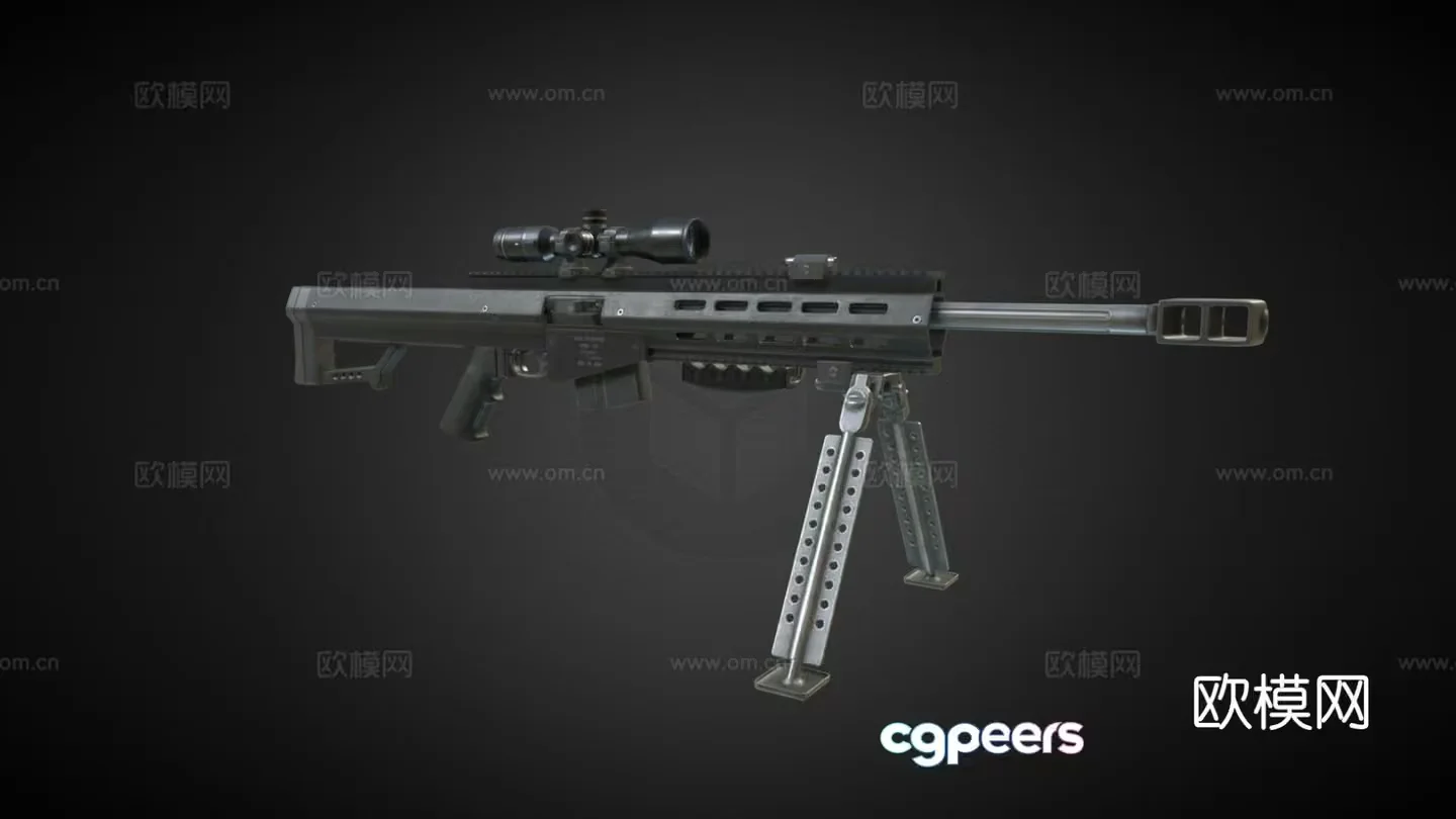 A Sniper Rifle With A Scope And Bipod 3D Model – 15729 – VRAY Render
