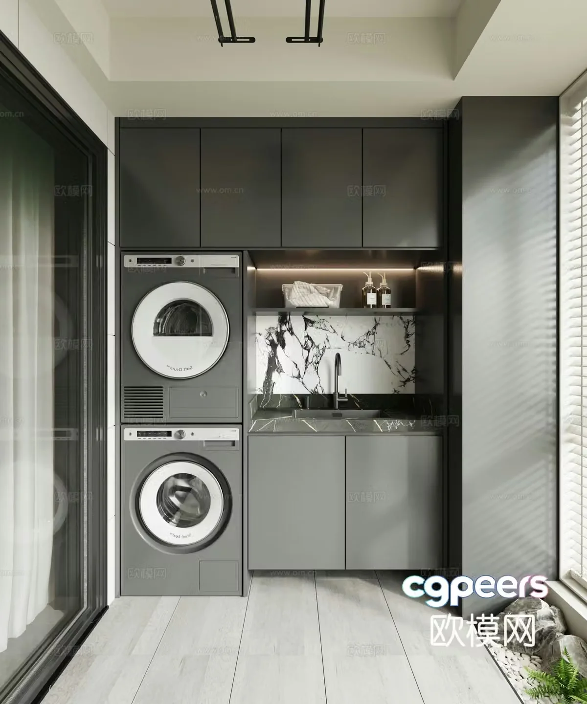 Modern balcony washing machine cabinet 3d model