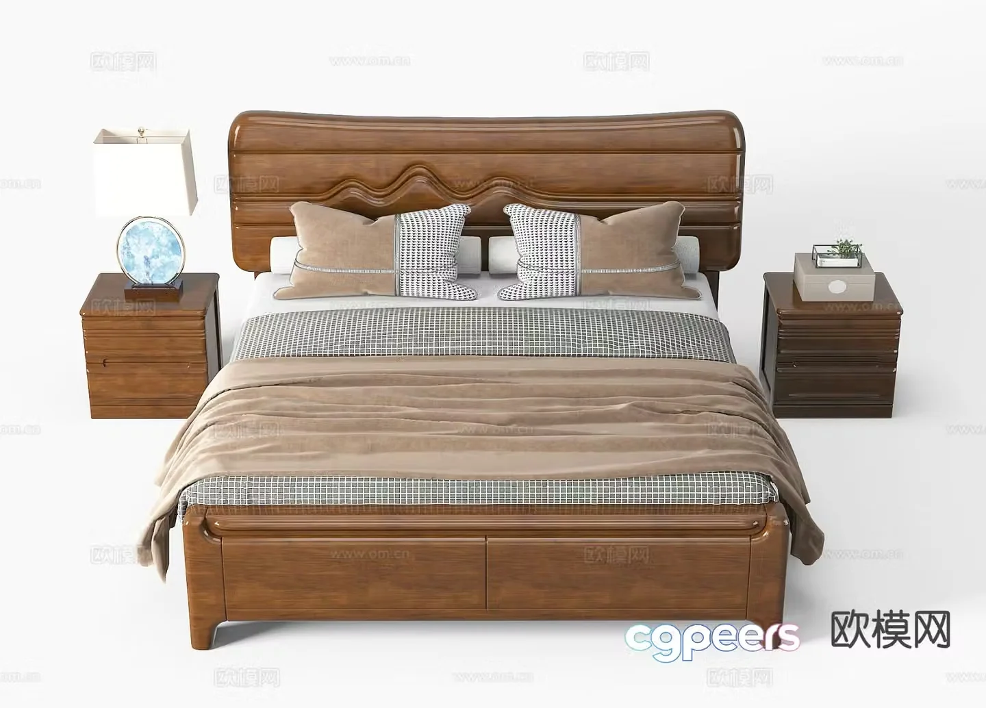 Chinese double bed 3d model