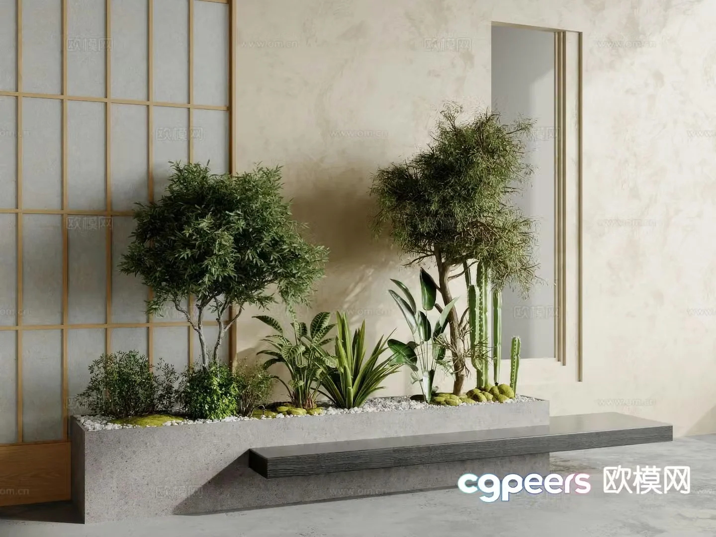 Green plant pile landscape green plant tree pool chair planter trough 3D model