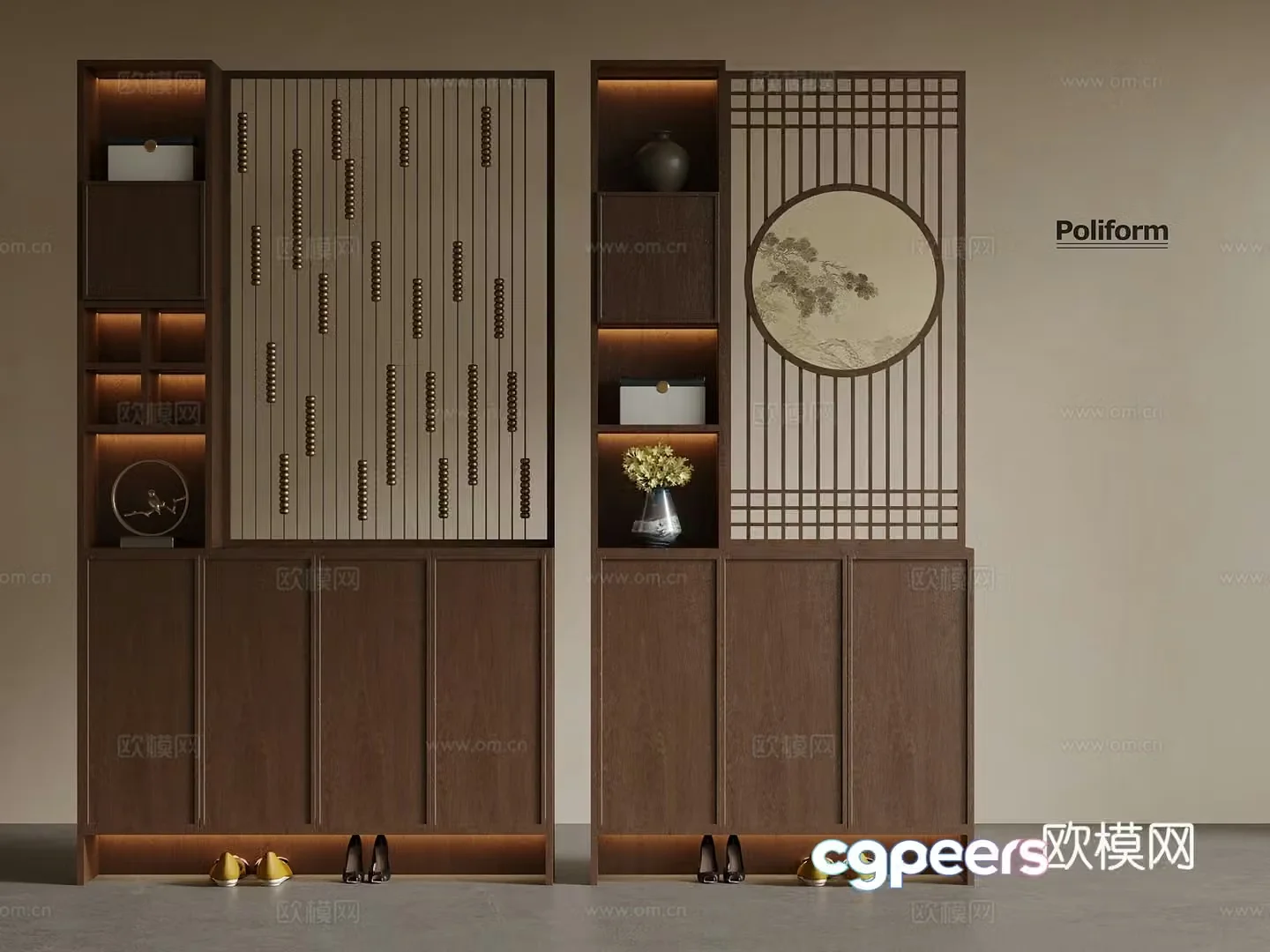 New Chinese style partition shoe cabinet 3D model