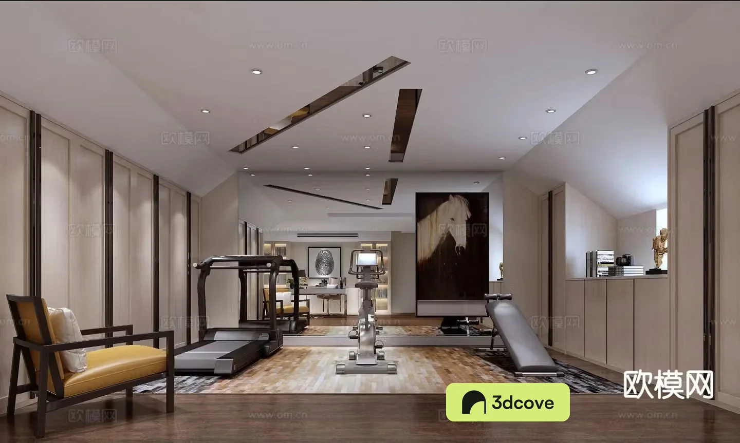 Modern gym treadmill leisure area