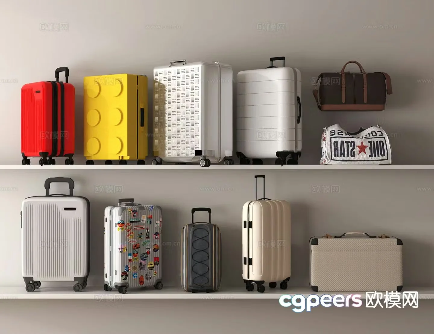 Luggage trolley suitcase flight case 3d model