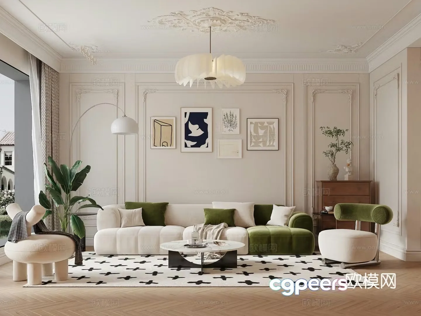 French retro living room French retro sofa coffee table combination 3D model