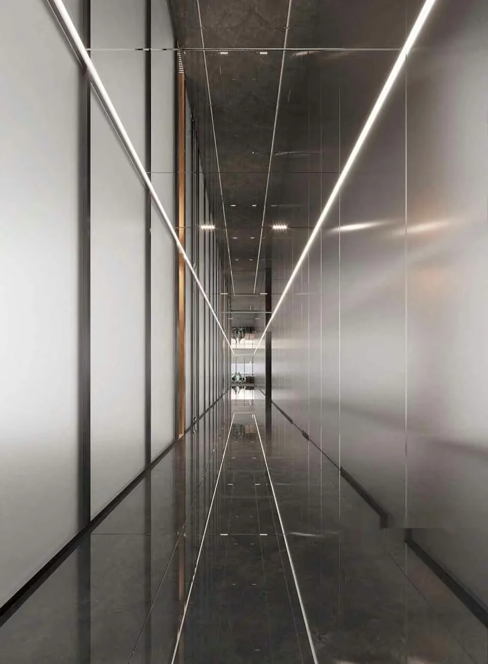 Long Hallway With White And Gray Walls 3D Model – 6629 – CORONA Render