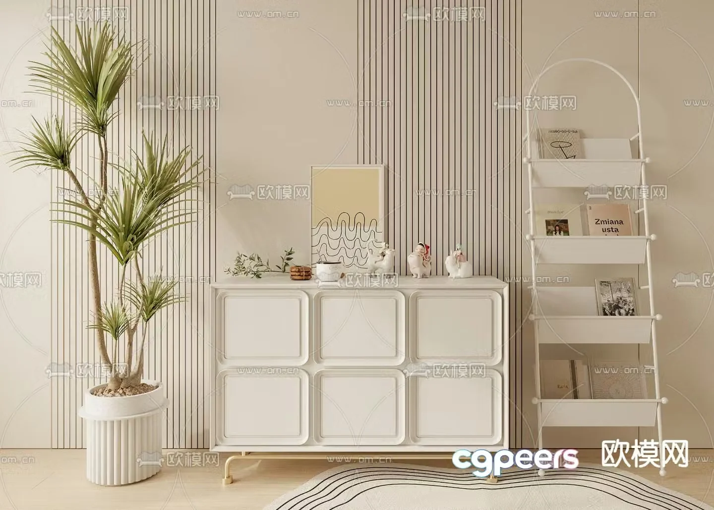 Creamy wind side cabinet Magazine rack 3d model