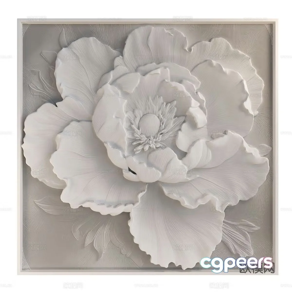 New Chinese style peony flower bas-relief hanging ornament 3D model