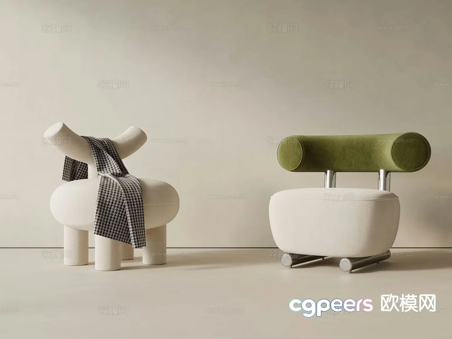 Cream style single sofa leisure sofa horn chair 3D model