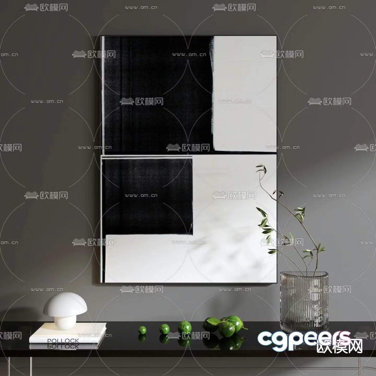 Black and white painting Abstract painting Decorative painting 3d model