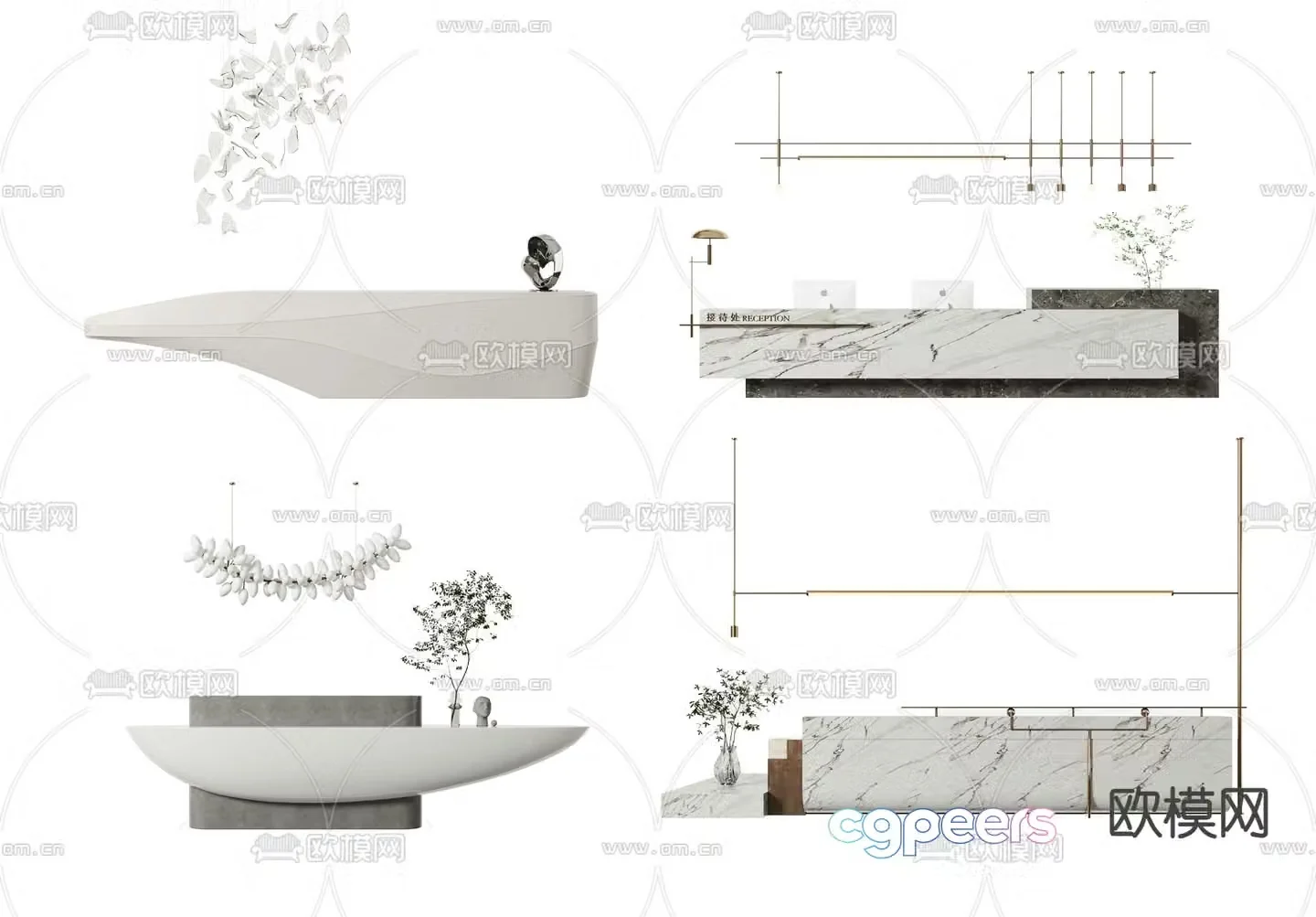 Modern front desk reception desk information desk service desk 3d model