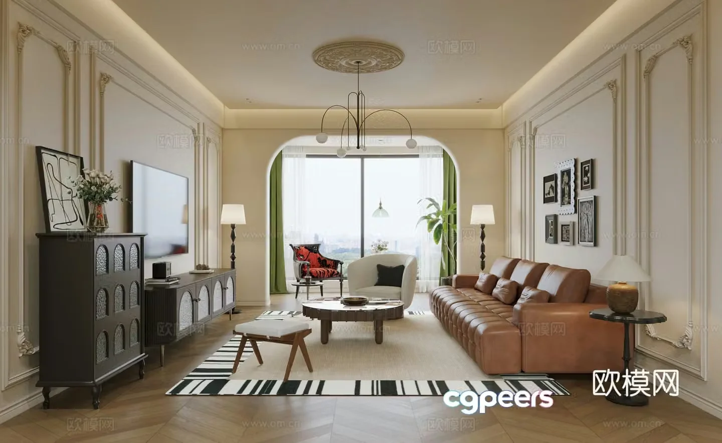 French simple European home living room horizontal hall large flat living room 3D model