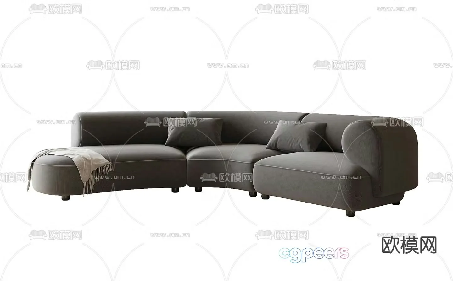 Curved sofa multi-person sofa fabric sofa 3d model