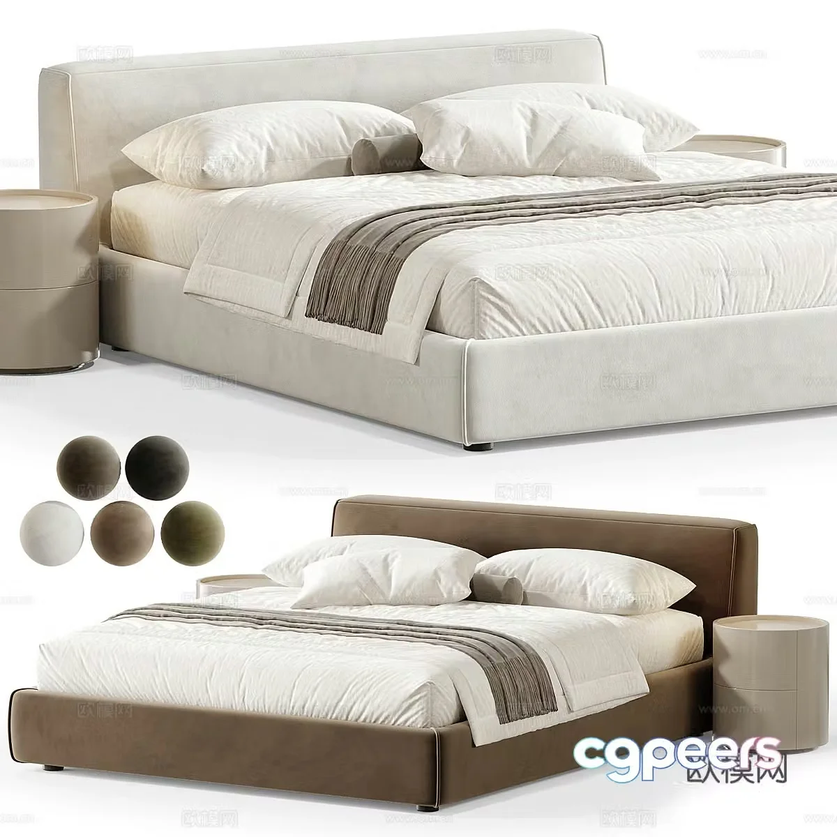 Modern Cream Style Sava Fabric Double Bed 3D Model