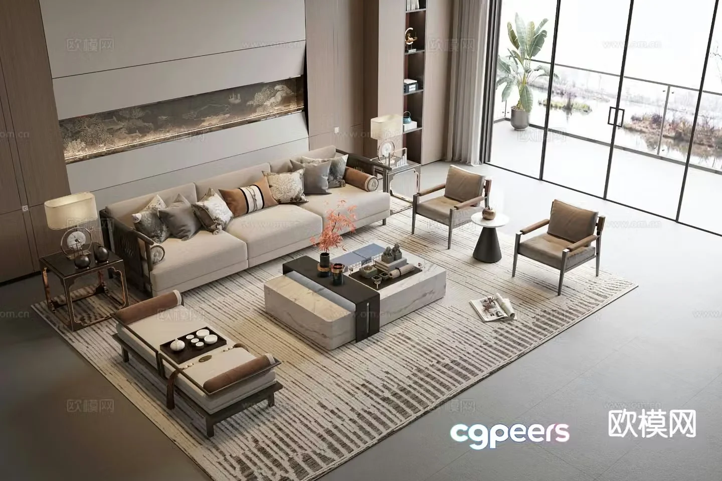 New Chinese style sofa modular sofa 3d model