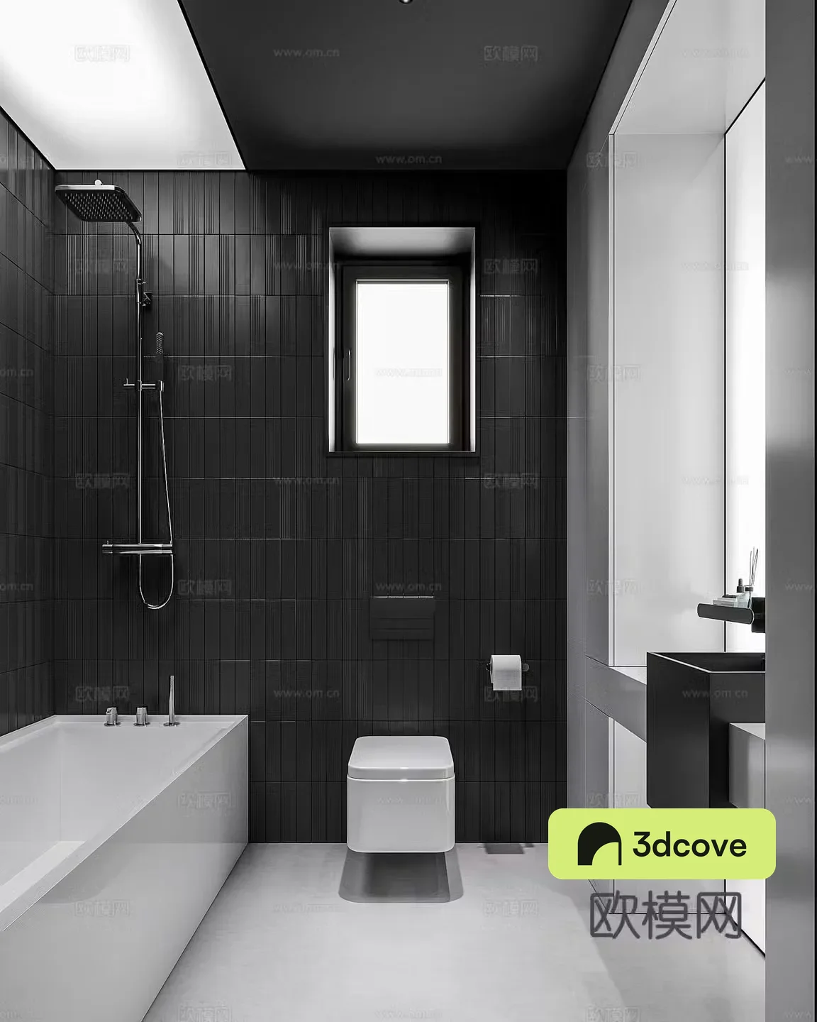 Modern premium gray bathroom black and white gray bathroom embedded bathtub wall-mounted toilet