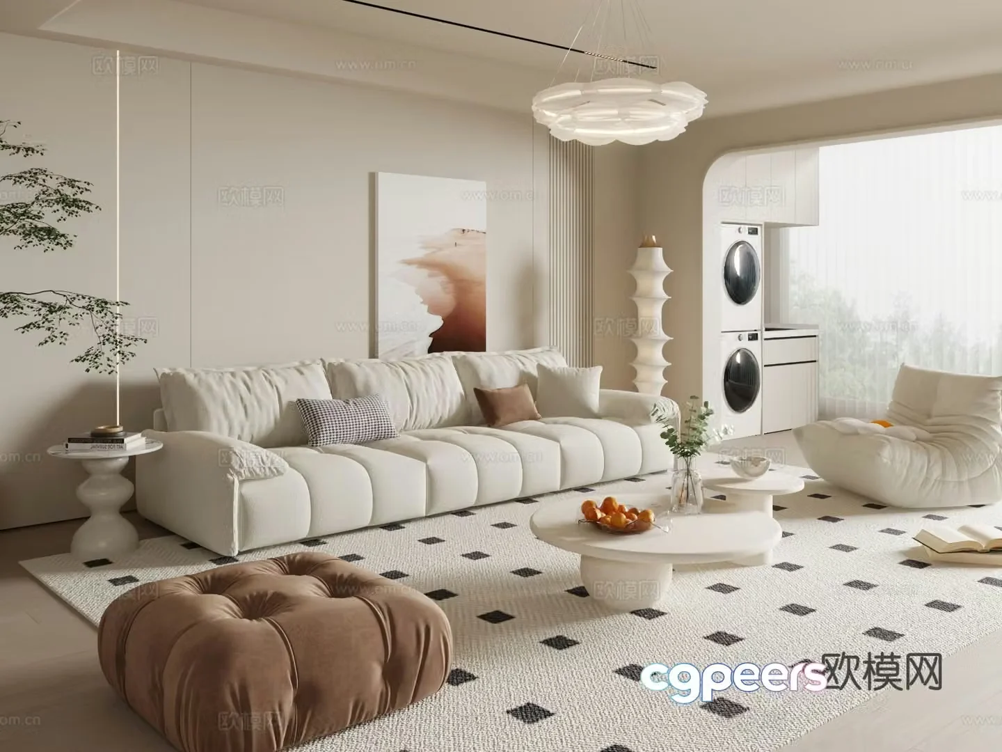 Cream style living room 3d model