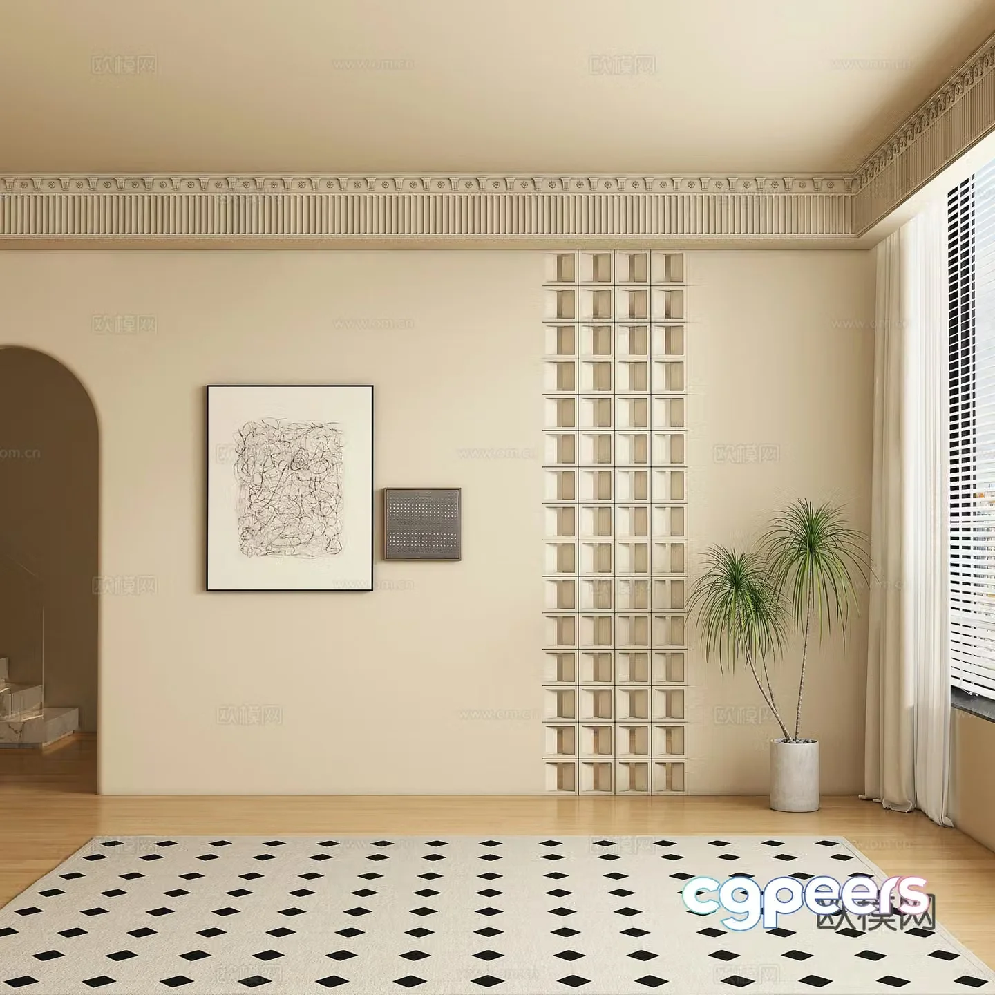 French background wall sofa background 3d model