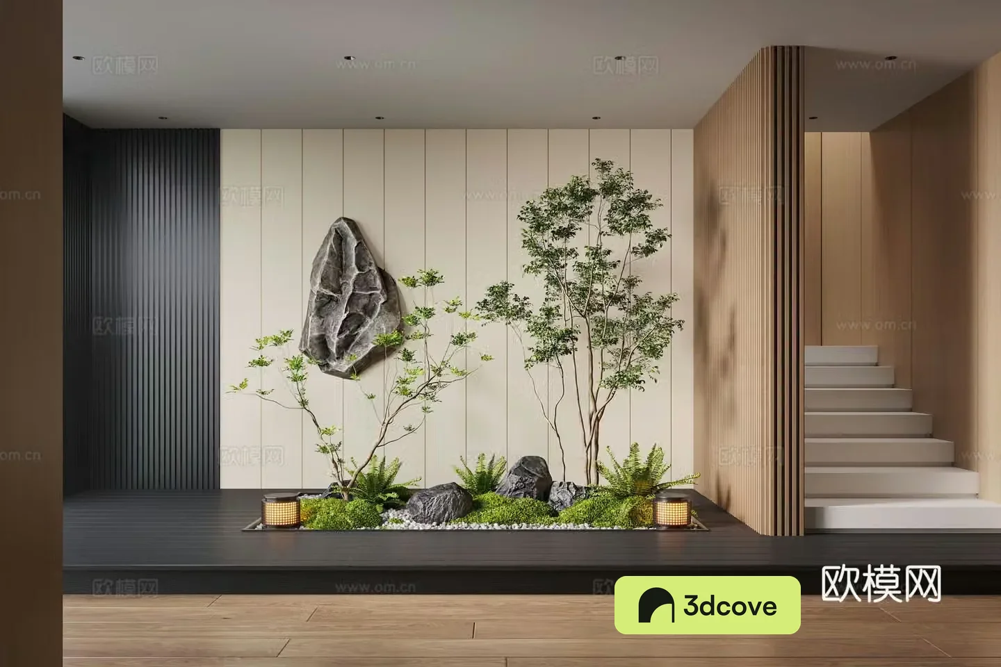 Modern interior landscape landscaping moss landscape sketch plant landscape stone