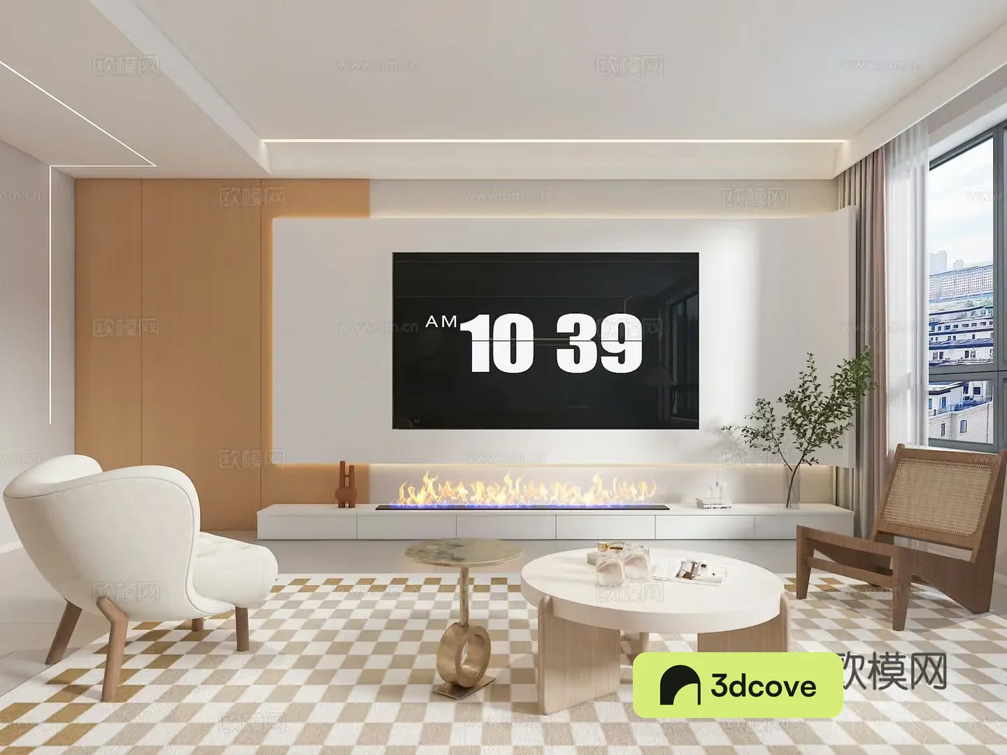 Modern log Nordic style living room study open kitchen