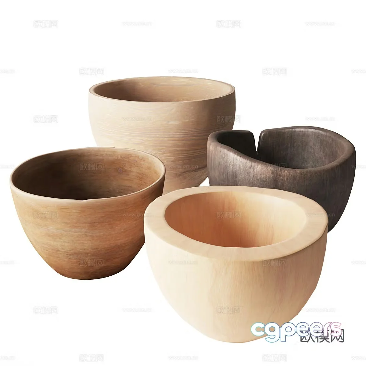 New Chinese style wasabi wooden bowl 3D model