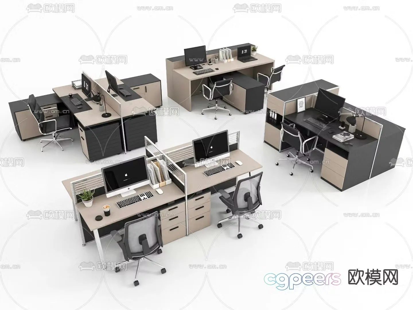 modern desk post workstation 3d model