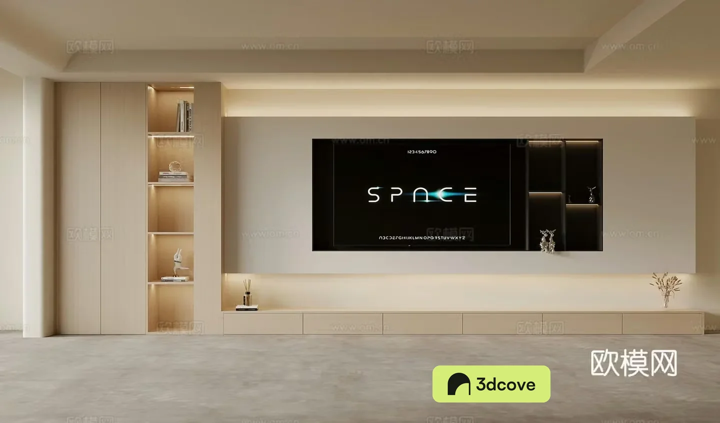TV background wall modern creamy TV background wall TV cabinet