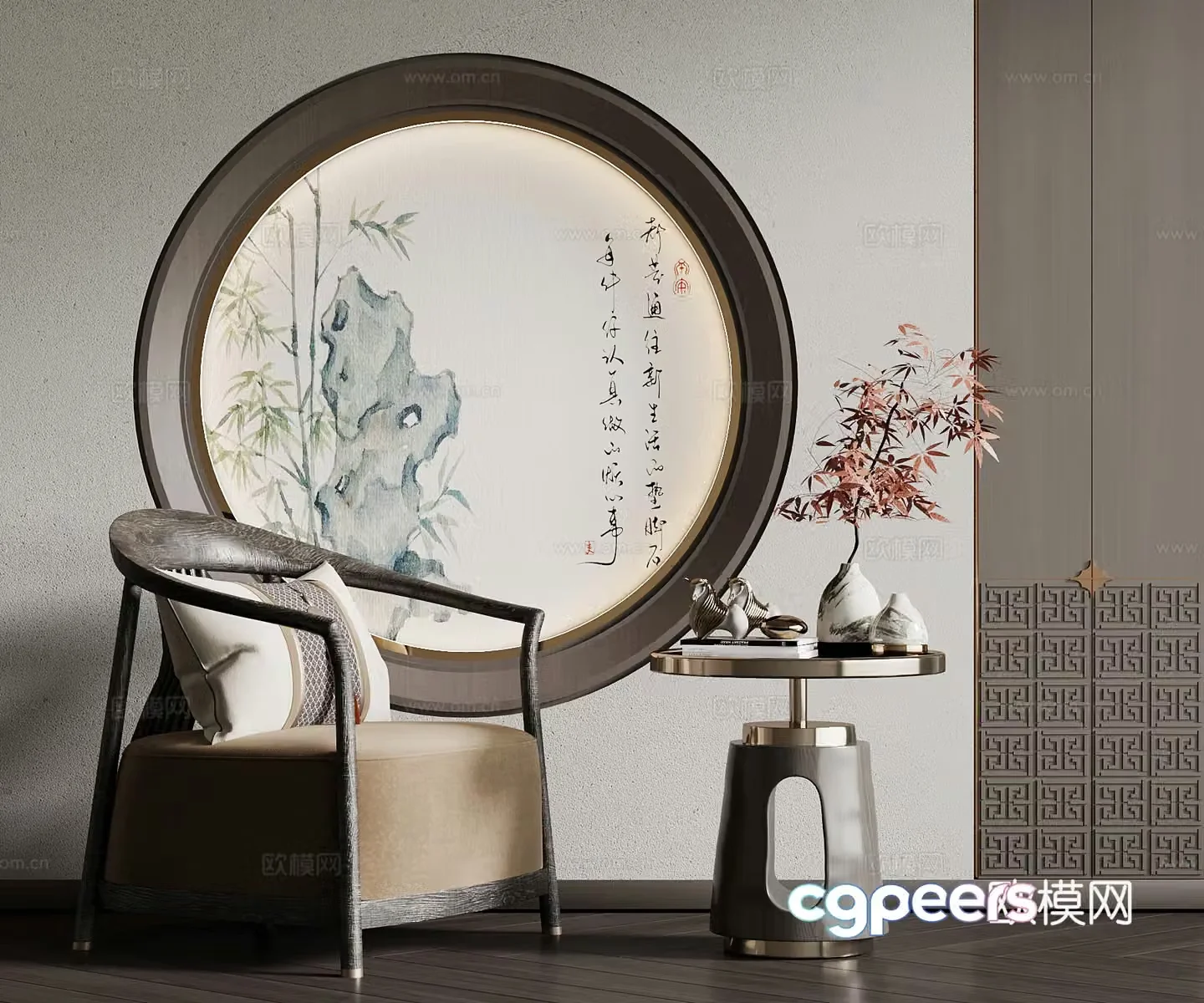 New Chinese style leisure chair side table decorative ornament 3D model