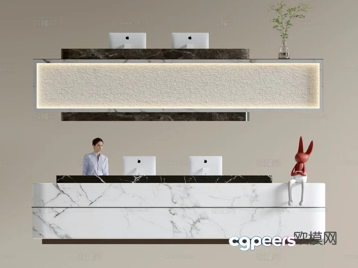 Modern company front desk reception desk service desk 3d model