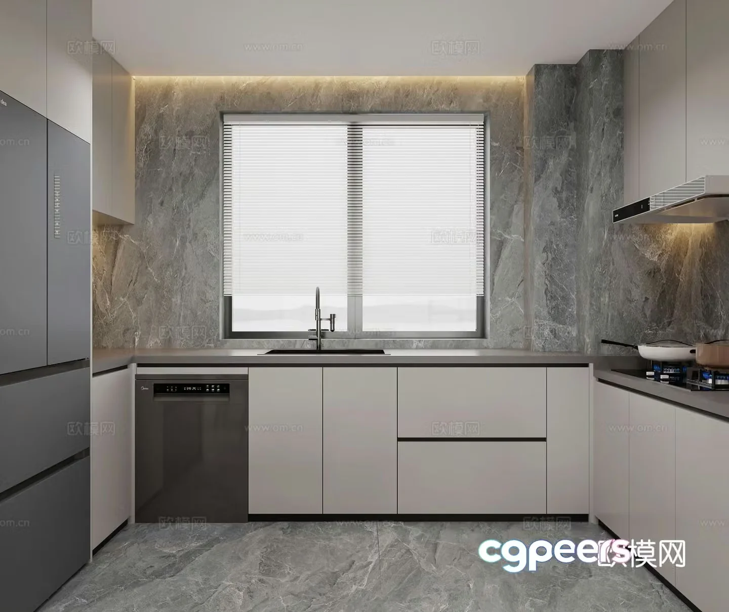 Modern minimalist kitchen 3d model