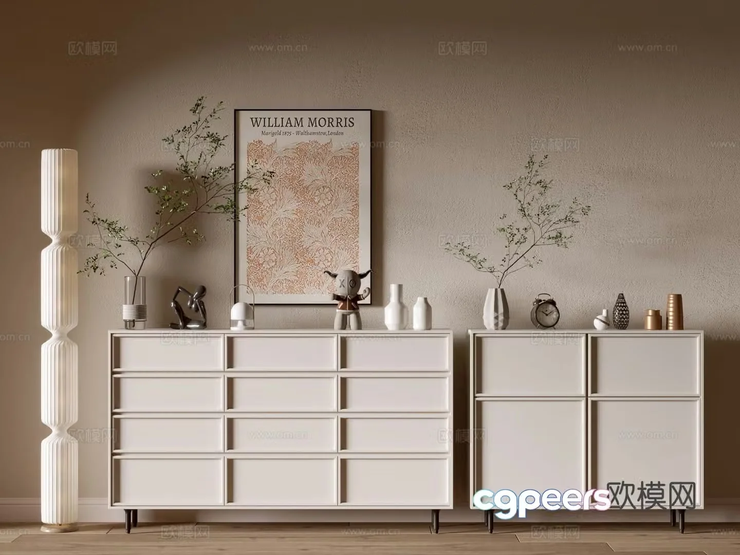 Cream style entrance cabinet 3d model