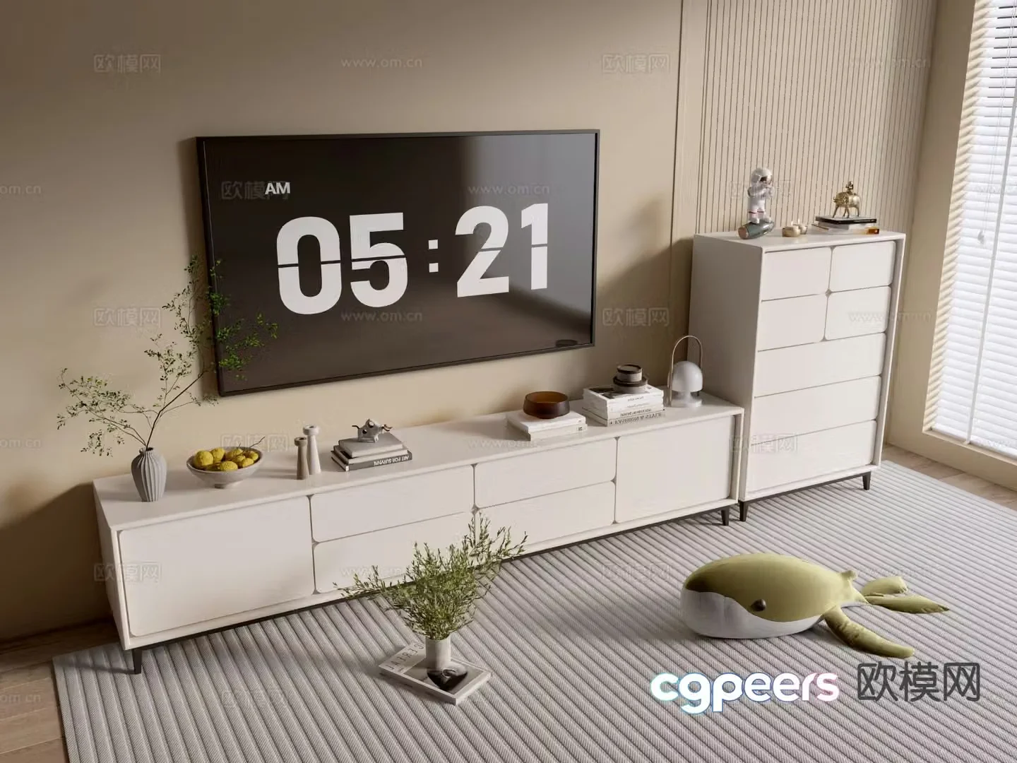 Cream style TV cabinet base cabinet drawer cabinet 3d model