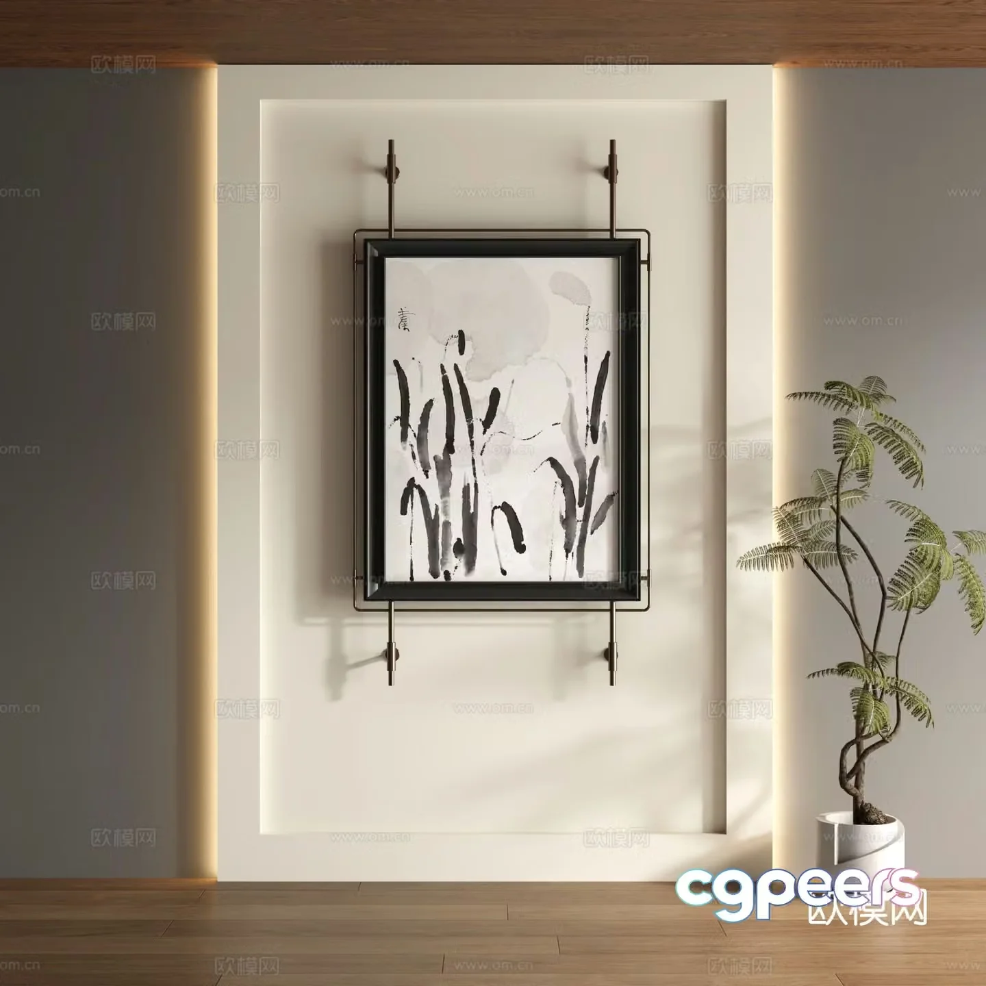 New Chinese style ink painting decorative painting 3D model