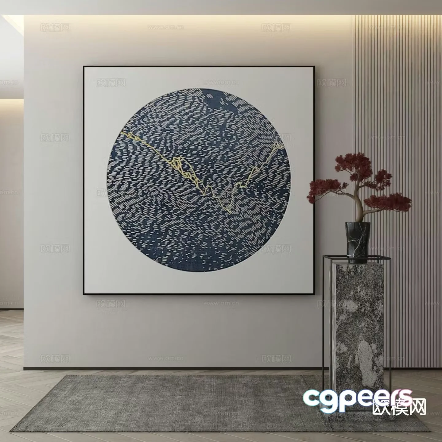 New Chinese style decorative painting Zen hanging painting 3D model