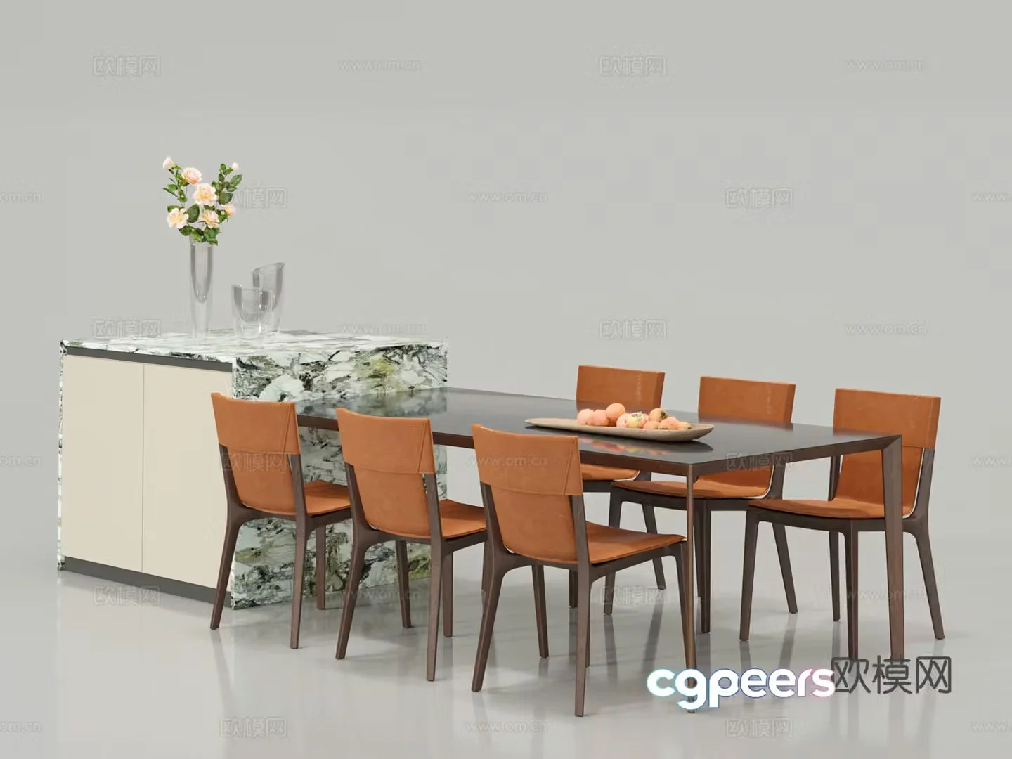 Modern island dining table and chairs 3d model