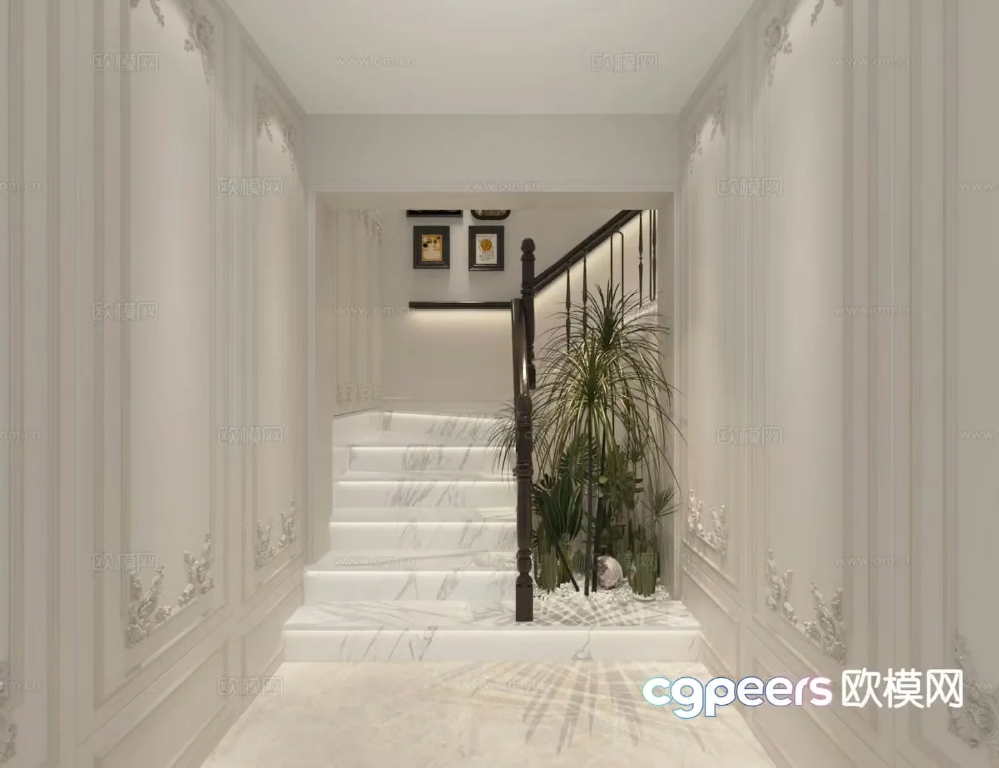 French stairwell handrail staircase 3d model