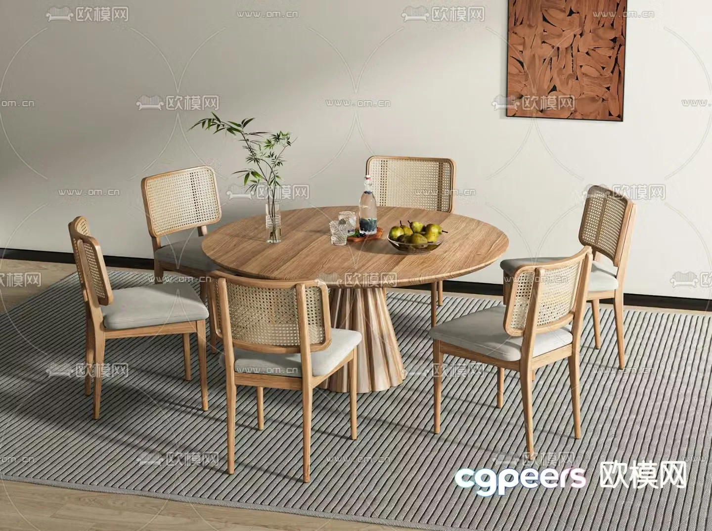 Wabi-sabi dining table and chairs round dining table 3d model