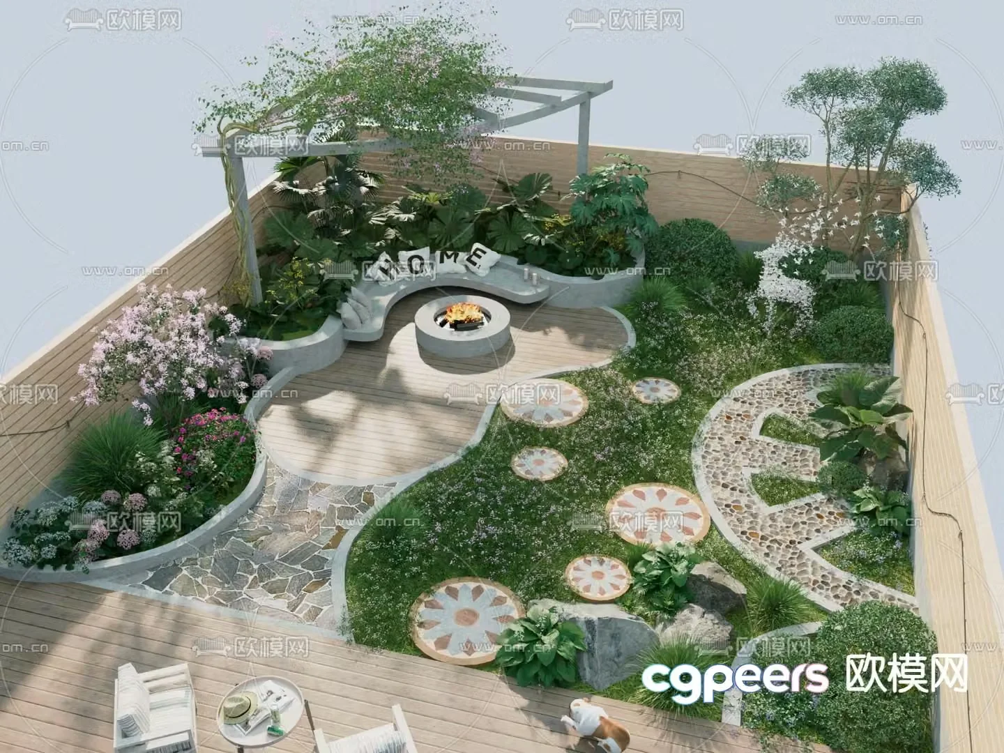 Villa courtyard garden 3d model