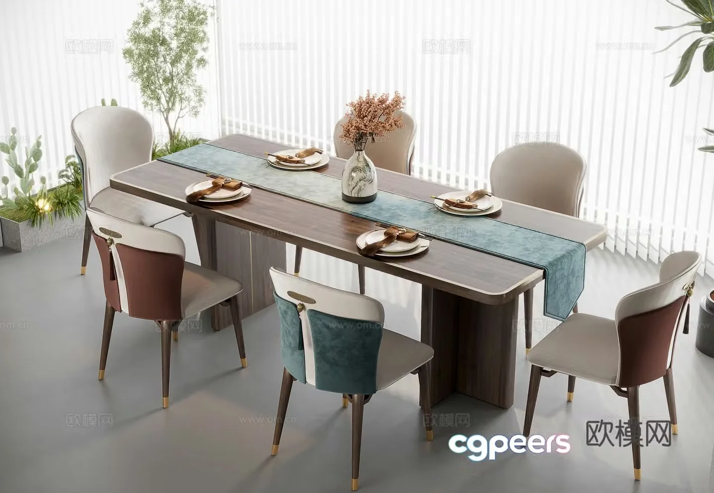 New Chinese style dining table and chairs Bar dining table 3D model