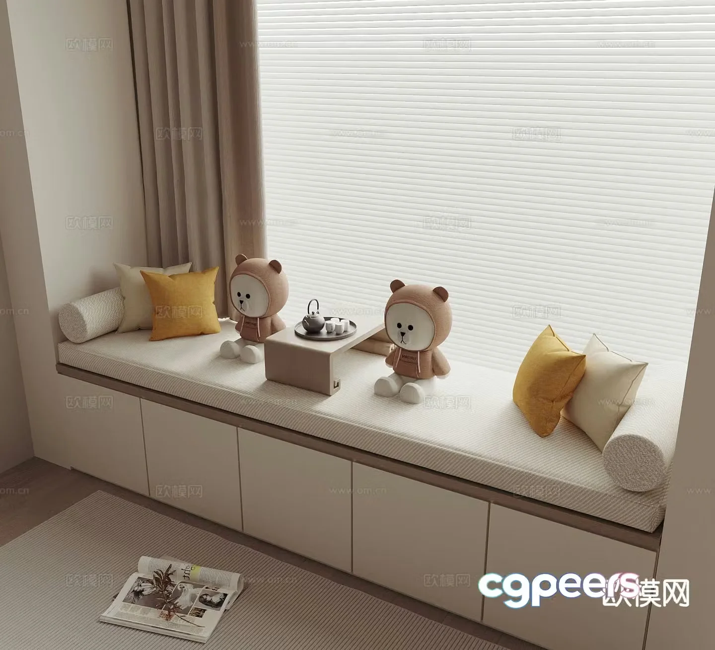 Modern bay window cabinet bay window mat 3d model