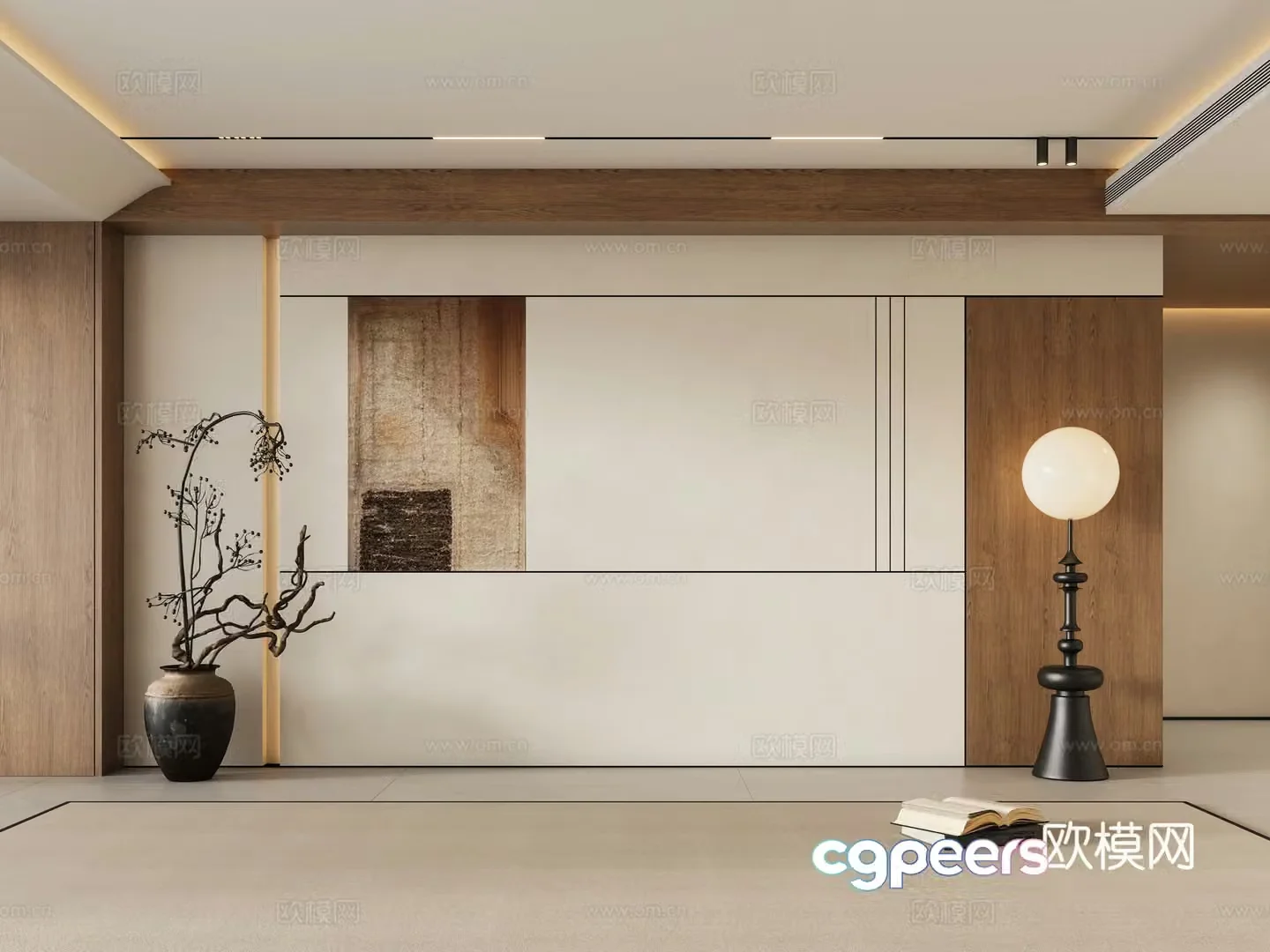 Medium style living room sofa background wall 3d model