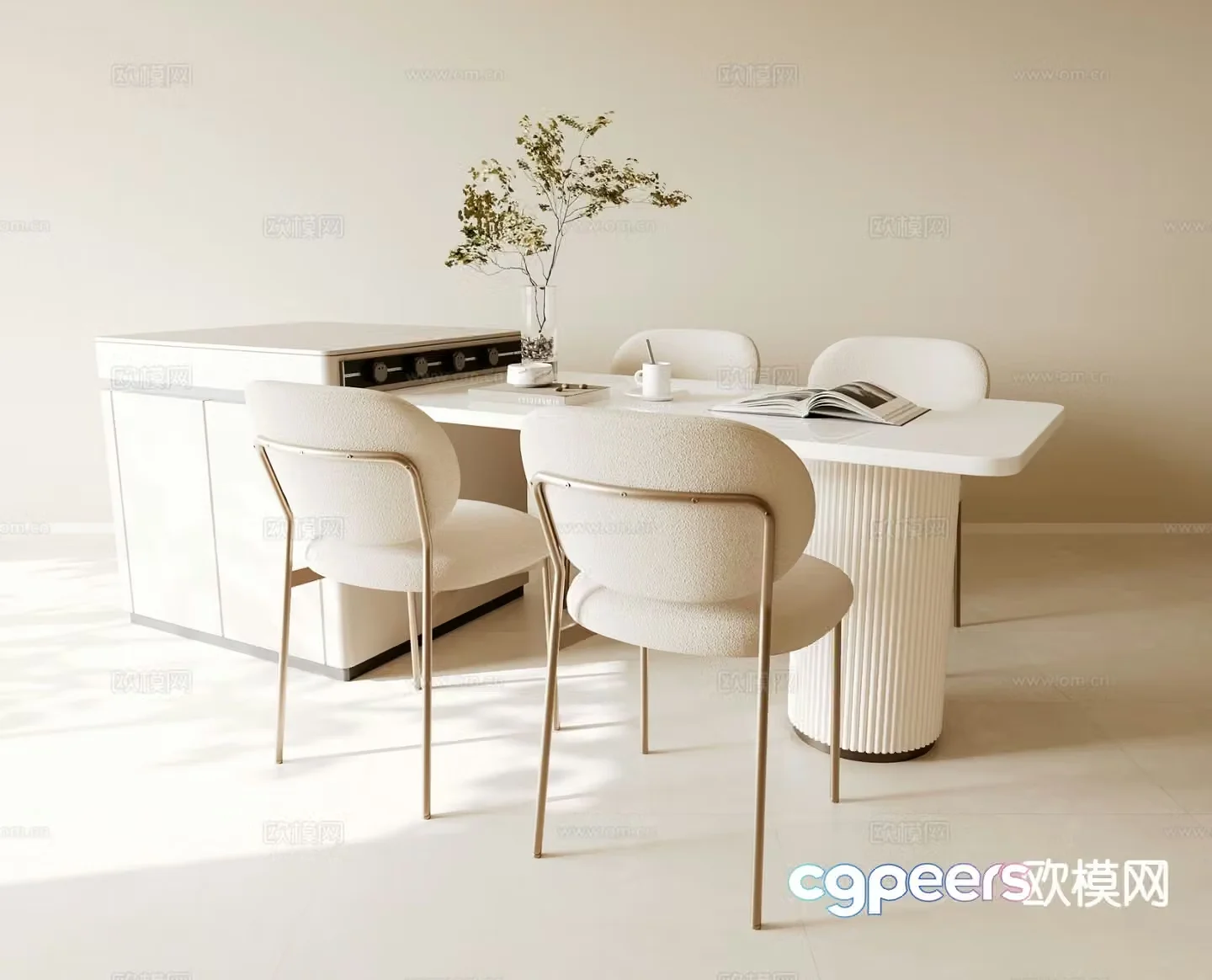 Creamy Island Dining Table 3D Model